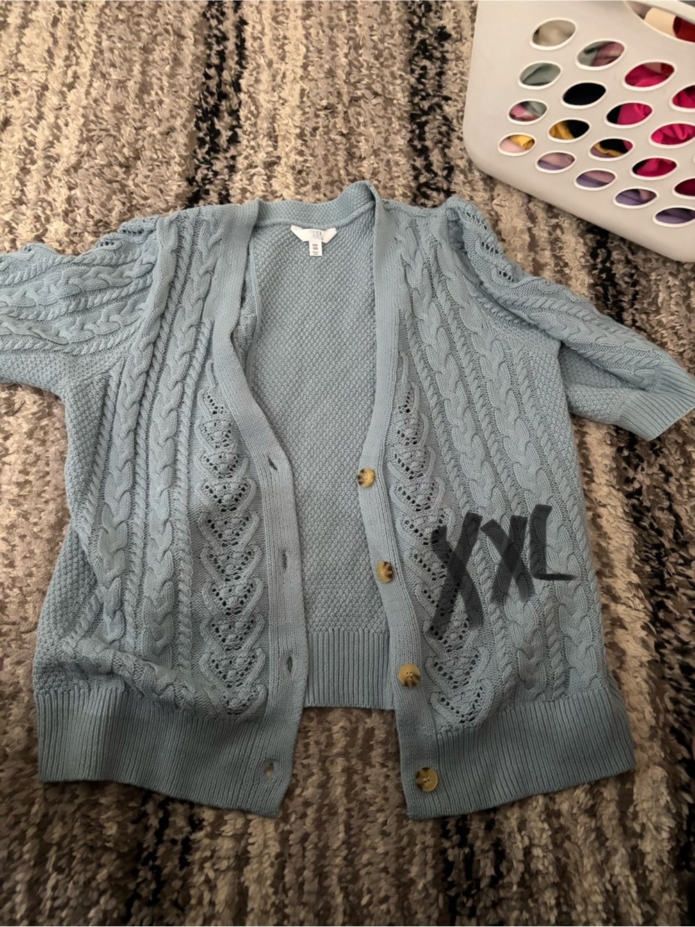 Light Blue Cable-Knit Button Cardigan Sweater